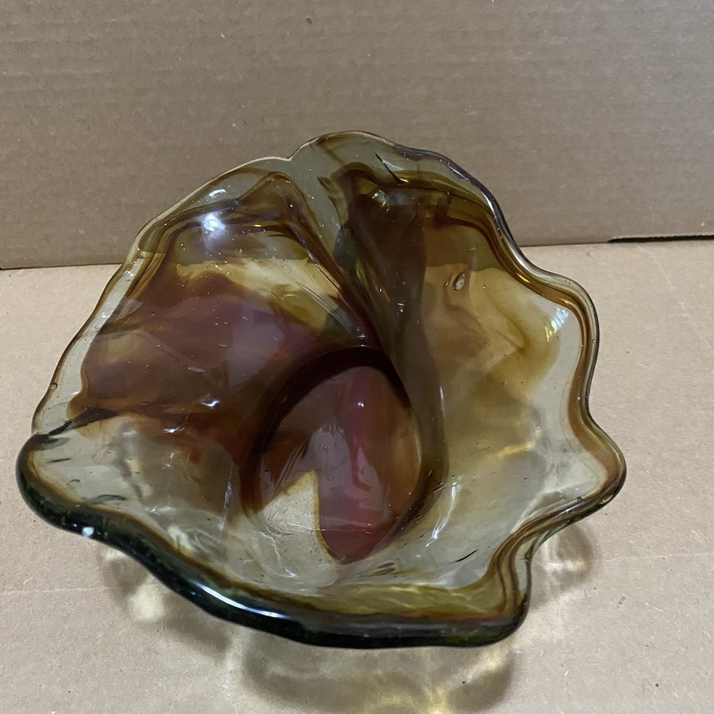 Vintage‎ Murano Style Swirl Sculptured Art Amber Brown Glass Glass Candy Dish - Picture 2 of 11